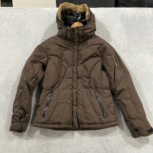 Columbia 550 Jacket Womens Large Titanium Down Insulated Faux Fur Puffer Winter